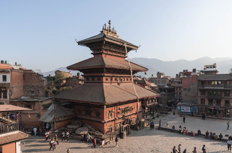 La place Durbar de Bhaktapur et ses temples à pagodes en briques rouges