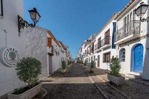 Les maisons blanches et le dôme bleu de l'église d'Altea face à la mer