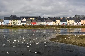 Les maisons colorées du port de Galway et les bateaux traditionnels