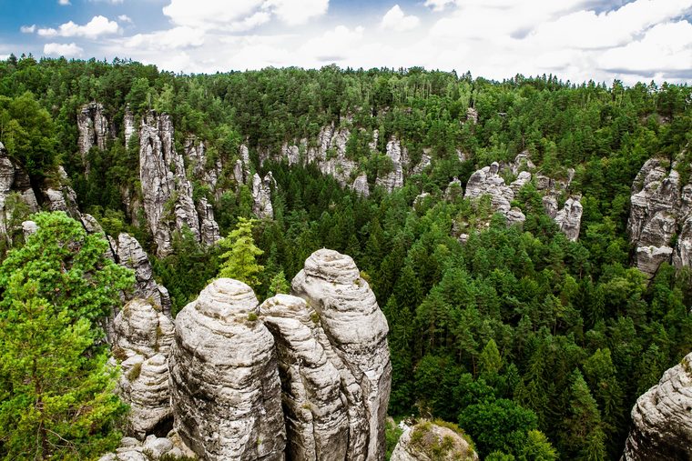 Les formations rocheuses de Prachov s'élevant au-dessus de la forêt dans le Paradis de Bohême